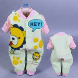 婴儿连体衣服0-3个月6新生儿夹棉保暖爬服春秋女宝宝春装纯棉哈衣