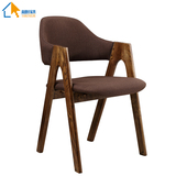 水曲柳实木餐椅 休闲椅咖啡厅餐厅椅会议椅北欧创意布艺靠背A字椅