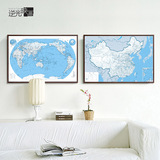 高清简约版中国地图世界地图旅游地图办公室装饰油画布有框地图