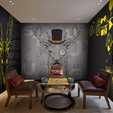 欧式3D斑马麋鹿大型壁画KTV酒廊服装店餐厅酒店时尚动物墙纸壁画