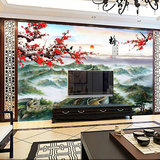 大型中式新款水墨花鸟梅花客厅卧室纸3D5D风景影视电视背景墙壁画