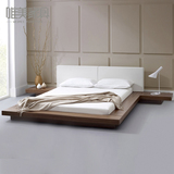实木橡木床简约北欧板式床现代宜家日式榻榻米床双人床软靠背床