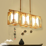 新中式餐厅吊灯三头现代简约四头吧台长方形创意复古LED饭厅吊灯