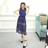 2016夏韩版气质时尚背心蕾丝中长款连衣裙半身裙两件套装女Y8816