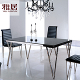 新款简约现代客厅黑色餐桌 加厚钢化玻璃时尚1.5米家居餐台包邮