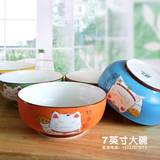 日式卡通陶瓷饭碗创意碗盘瓷器汤碗勺餐具家用碗碟套装大号泡面碗