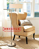 新款欧美式乡村新古典实木单人沙发布艺老虎椅高背椅卧室书房酒店