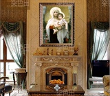 柒色田天主教圣像仿真圣母抱耶稣客厅书房手绘壁画油画定制包邮