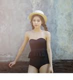 韩国正品复古黑色显瘦遮肚分体泳衣女大胸聚拢高腰保守温泉比基尼