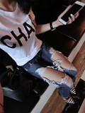 欧韩站2016欧货夏季新款女版短袖t恤衫时尚显瘦圆领字母休闲t修身