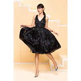 东的西 春夏 印花黑色礼服裙搭配腰带 原创独立设计师女装品牌