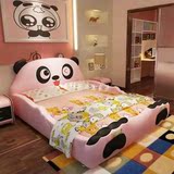 儿童床真皮床男孩卡通创意1.5米时尚单人熊猫床卧室家具女孩个性