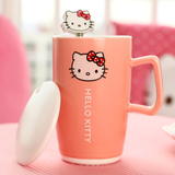 可爱凯蒂KT猫马克杯带盖带勺陶瓷杯子卡通情侣咖啡杯创意个性水杯