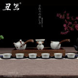 丑器 汝窑陶瓷茶具套装整套功夫茶具冰裂玲珑紫砂开片木柄侧把壶