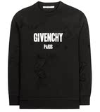 代购！Givenchy 纪梵希 16SS 黑色 文字印花 破洞破坏套头卫衣