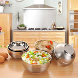 韩式304不锈钢碗套装双层隔热防烫加厚带盖泡面碗儿童餐具饭盆碗
