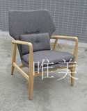 北欧简约实木单人扶手椅橡木咖啡厅阳台布艺沙发椅子 宜家休闲椅