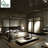 万物新中式实木架子床 现代中式简约双人床 别墅会所卧房定制家具