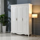 美式实木四门移门衣柜欧式简易白色开放漆套房仿古家具