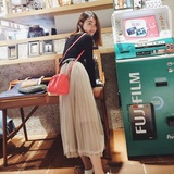【Slo Mo】2016春夏韩国新款杏色多层气质半身纱裙女长款