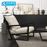 设计师现代中式休闲实木沙发单人沙发椅布艺围椅简约会客椅休闲椅