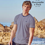 美国正品代购Abercrombie Fitch16男AF海魂衫圆领条纹修身短袖T恤