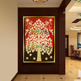 东南亚竖版挂画菩提树红色抽象发财树装饰画玄关走廊过道壁画油画