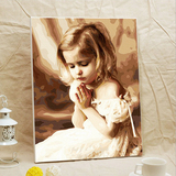 自油自画 数字油画diy手绘 客厅手工填色儿童装饰画祈祷的小女孩