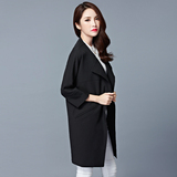 2016秋季新款韩版个性中长款修身显瘦气质七分袖纯色风衣外套女潮