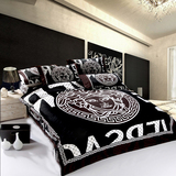 夏家纺床上用品欧美风简约个性黑白四件套床单式被套罩1.8米2.0m