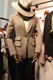 韩国代购2016秋装新款ol气质英伦风长袖修身羊毛呢格子西装外套女