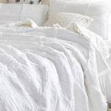 白色刺绣玫瑰绗缝被床盖三件套空调被外贸韩版原单蕾丝木耳边盖被