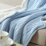出口外贸原单加绒加厚针织毯秋冬毛线毯纯棉简约纯色休闲盖毯沙发
