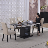 宜家简约现代餐桌黑色钢化玻璃餐桌椅组合橡木贴皮餐台小户型饭桌