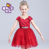 红色公主裙女童表演出服蓬蓬裙新款女宝宝连衣裙花童礼服裙子夏季