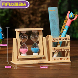包邮韩国创意时尚实木沙漏笔筒桌面摆件流沙瓶工艺品学生儿童礼物