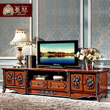 曼琴家具 小户型客厅实木地柜 欧式电视柜深色 奢华法式视听柜子