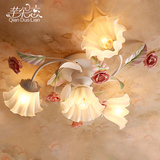 韩式田园花草吸顶灯浪漫温馨客厅卧室铁艺陶瓷花朵女孩房间花形
