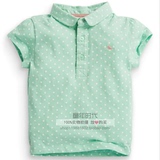 外贸童装女童短袖T恤POLO衫浅绿色波点翻领女宝宝上衣纯棉特价潮