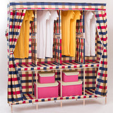 简易衣柜布艺衣橱实木涤棉布衣柜特大号组装加固双人木质组合折叠