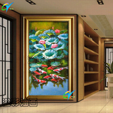 九鱼图荷花风景油画客厅酒店办公室走廊过道装饰画手绘玄关写实画