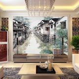 中式水墨壁纸 江南水乡大型壁画 客厅沙发墙纸茶馆酒店电视背景墙