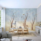 简欧抽象树林鹿墙纸壁画 卧室客厅背景墙壁纸 餐厅书房大型壁画