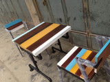 美式乡村复古铁艺实木彩色餐桌椅套件组合酒店餐桌椅茶餐厅桌椅