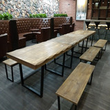 实木餐桌loft复古咖啡厅桌椅组合铁艺会议桌不规则木板定制自然边