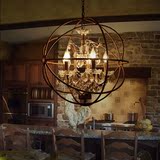 复古做旧个性铁艺圆球水晶吊灯别墅灯创意餐厅灯复式楼梯灯设计师