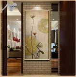 客厅装饰画中式卧室现在简约玄关餐厅花卉荷花单幅竖版过道壁挂画