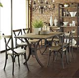 工业风美式乡村复古实木餐桌椅组合客厅餐厅咖啡厅做旧桌椅可定制