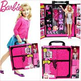 双11包邮实拍六一特价外贸美泰芭比娃娃关节可动化妆手提箱玩具女
