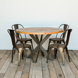loft原木实木大圆桌工业风餐馆餐厅圆形餐桌做旧铁艺复古实木圆桌